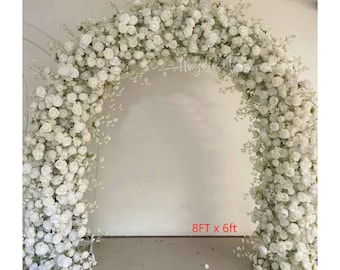 U Shape Wedding Arch Flowers with Artificial White Ivory Rose Baby Breath Chlorophytum