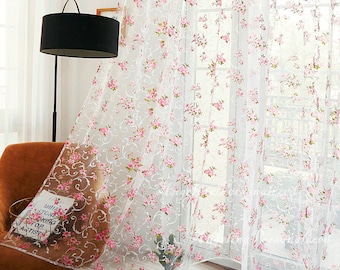 Baby Pink Calla Lily Chiffon curtains Rod pocket drapes Handmade window treatmets Blackout curtain Sunflower Daisy Chiffon Tulle curtains