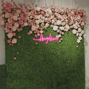 Cherry Blossoms Flower Grass Wall Backdrop Panel For Party Decor Artificial Blush Gerbera Floral Moss Wall Wedding Photography Backdrop