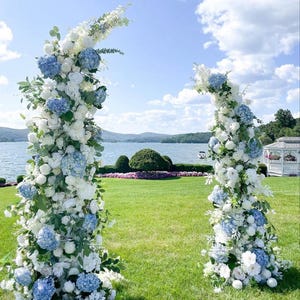 Blue & White Floral Wedding Archway: Artificial Flower Arrangement