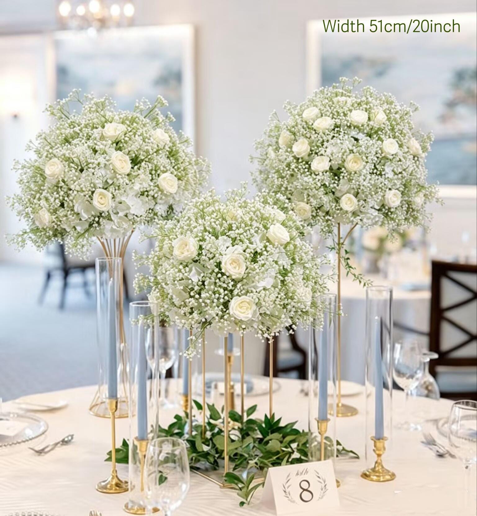 White Rose and Baby's Breath Wedding Centerpiece