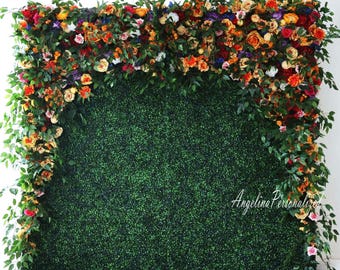 Fall Wedding Flower Wall Backdrop: Gold Orange Floral & Greenery
