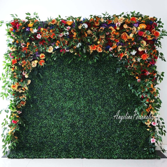 Fall Wedding Flower Wall Backdrop: Gold Orange Floral & Greenery
