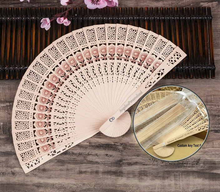 GiovannaFerrano Personalized Custom Hand Fan + Bag + Tassel Set Wedding Party Favors Gifts Guests Bulk Folding Handheld Fabric Cloth Fans Lemon Floral Fans