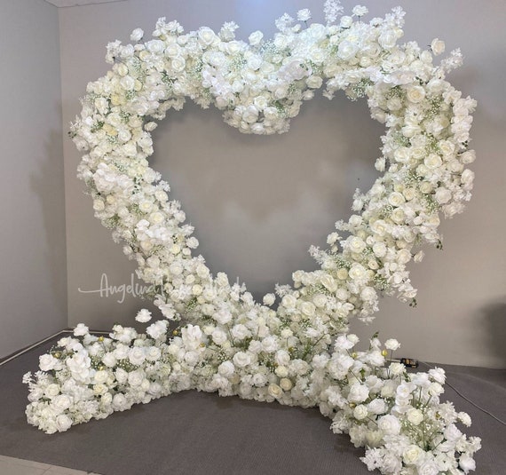 White Gypsophila & Rose Wedding Archway, Artificial Floral Arrangement heart arch flowers