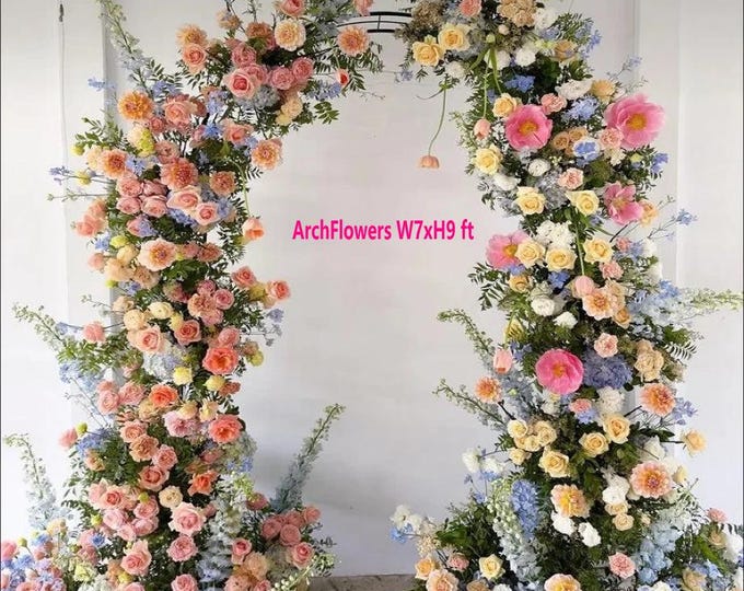 Spring Pastel Colors Wedding Arch Floral Arrangement blue, Orange, Pink ...