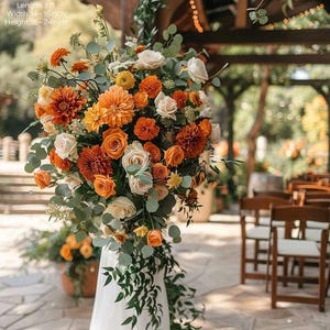 Burnt Orange Wedding Swag: Dahlia, Rose & Mustard Floral Decor
