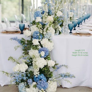 Blue & White Wedding Flower Arrangement: Sweetheart Table Decor