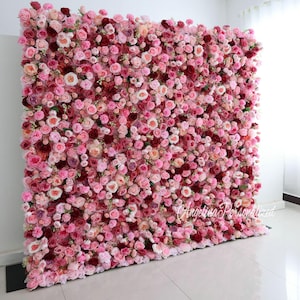 Borgogna rosa pesca Roll Up Wedding flower Fondale Tessuto Artificiale Oasis 5D rose Flower Wall Party Decor, Decorazione del negozio del ristorante