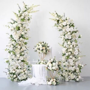 Fiori per arco nuziale, bianco, avorio con festoni di fiori verdi per arco, sfondo per matrimonio, fiori personalizzati, vari colori e dimensioni