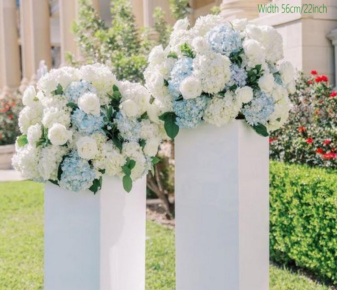 Baby blue white fairy hydrangea centerpiece Wedding ceremony sign flowers sweetheart table Floral kiss ball