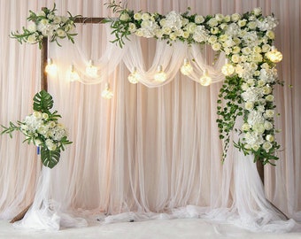 Church Swag Ivory Flower Arch Arrangement Tropical White Flower Garland Wedding Floral Arch Flower Wedding Arch Tulle Background Silk Flower