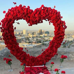 Vuoi sposarmi, Proposta di matrimonio, Arco di fiori a forma di cuore, Arco nuziale, Fiori artificiali rossi, Facile da installare, Rosa che si bacia