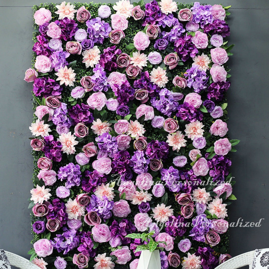 Lavender Blush Flower Panels Artificial Flower Green Leaves Plant 3D