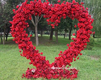 Proposal Device Falling in Love Heart Shaped Flower Arch wedding arch red artificial flowers easy to install customized with other colors
