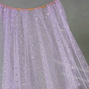 Baby Pink Moon & Star Tulle Fabric for Wedding Dress,Veil, Tulle Backdrop, Curtains, Table chair Tutu Skirt, Party Supplies Yarn Custom Size light purple