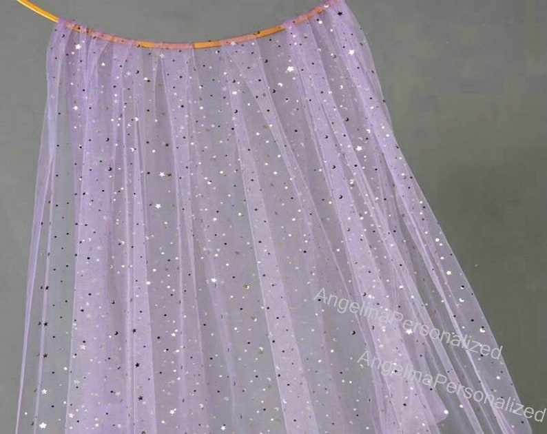 Baby Pink Moon & Star Tulle Fabric for Wedding Dress,Veil, Tulle Backdrop, Curtains, Table chair Tutu Skirt, Party Supplies Yarn Custom Size light purple