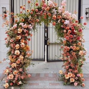 Wedding entrance Autumn Fall Flower Arch for Wedding Brown,Peach,Terracotta,Dusty,Rust Orange,Wedding Swag for Circular Arch Backdrop floral