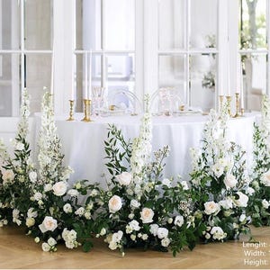 Flores brancas e folhagens para corredor de casamento, caminho de mesa, centro de mesa, guirlanda de casamento, flores para mesa principal
