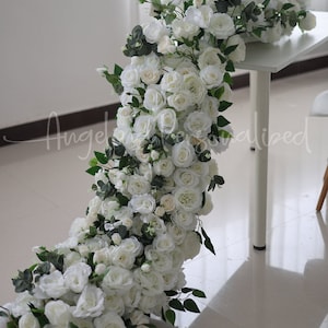 Elegant ivory Flower Runner Artificial Rose Peony Eucalyptus Wedding floral Table Flower Arch Row Wedding Party Road Lead Flower, 40x13&#39;&#39;