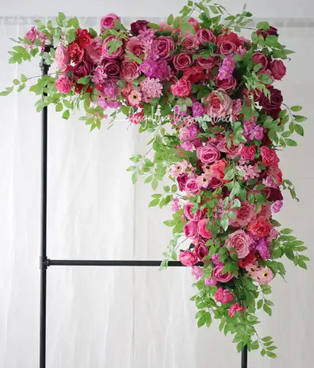 Hot Pink Flower Garland in Magenta Rose Flower Wedding Arch, Large