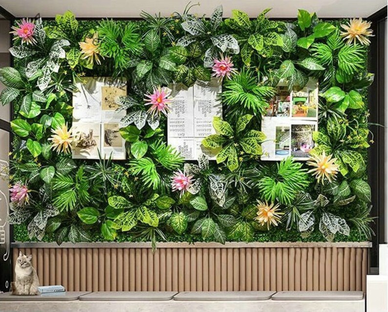 3D Green Artificial Plants Wall Panel Plastic Outdoor Lawns Etsy