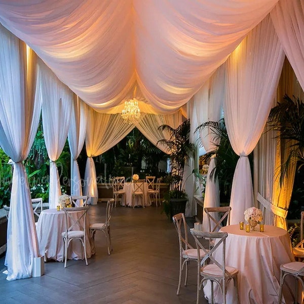 Restaurant gordijnen, raamgordijnen, huwelijksboog draperen, chiffon plafondgordijnen, trap decor, plafondtulle, fotoachtergrond