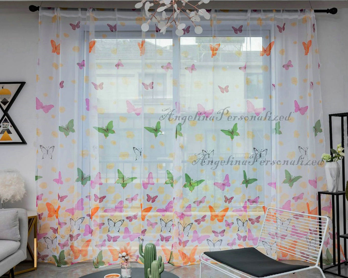Butterfly Cafe Curtain Panel Multicoloured ready to hang, 