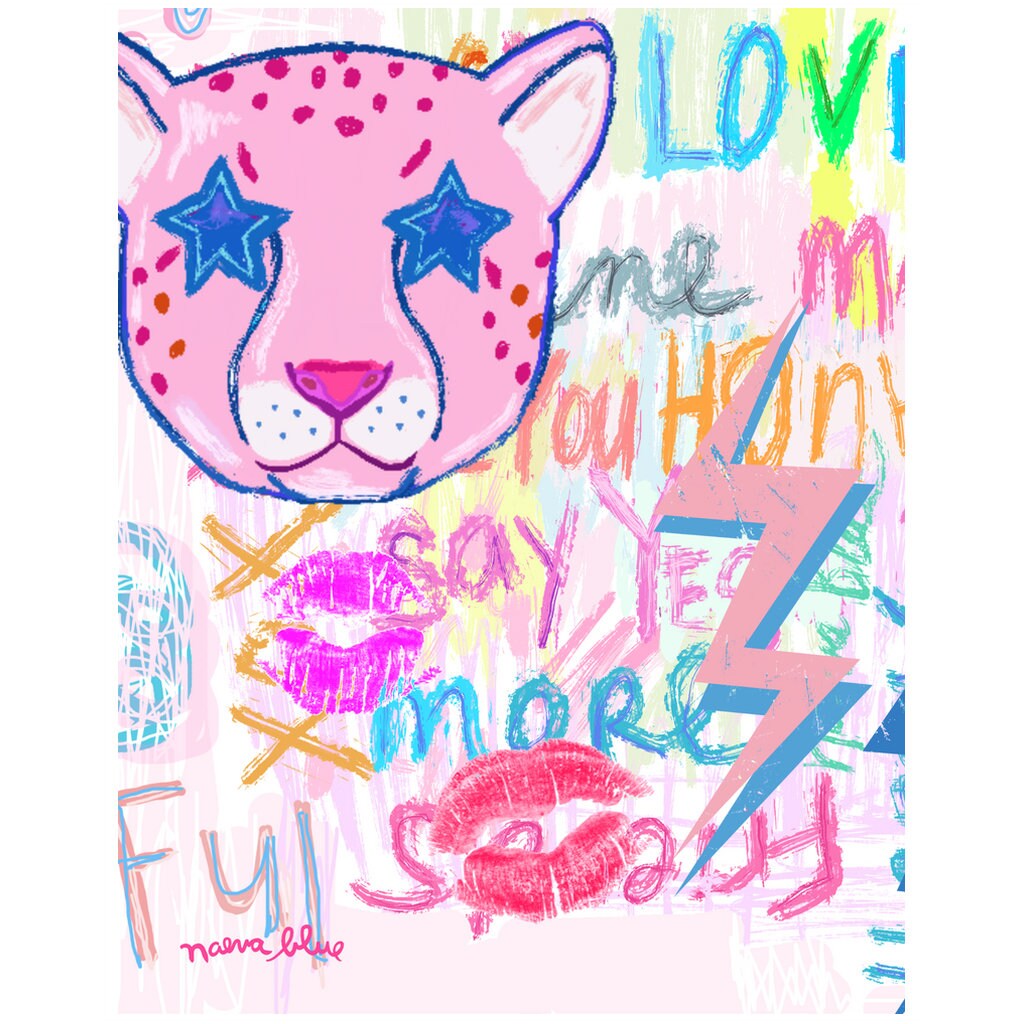 Pink Abstract Graffiti Wall Art Poster Print Picture Cheetah