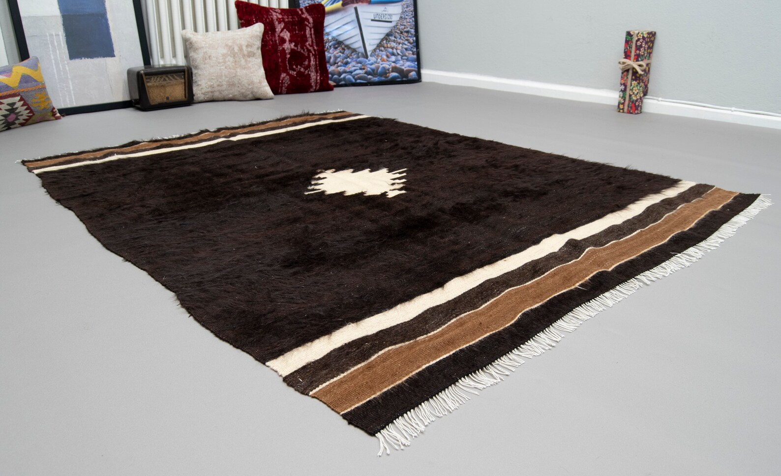 Black Turkish Vintage Rug Unique Special Design Carpet Etsy