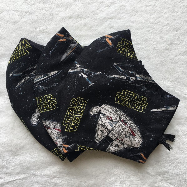 Handmade Black Star Wars Face Mask. Washable, Reusable + Filter Pocket. With Nose Wire. Filter Option. 100% Cotton with FREE UK Delivery.