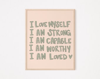 Self Love Affirmations Digital Art Print | Mental Health Downloadable Art Print | Digital Art Print | Psychology Art Print Draft