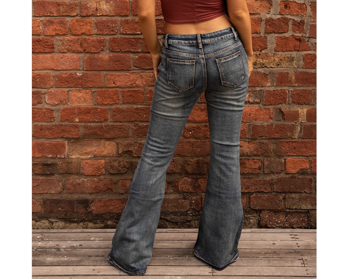 Faded Bell-bottom Wide Flared Jeans Blue - Etsy