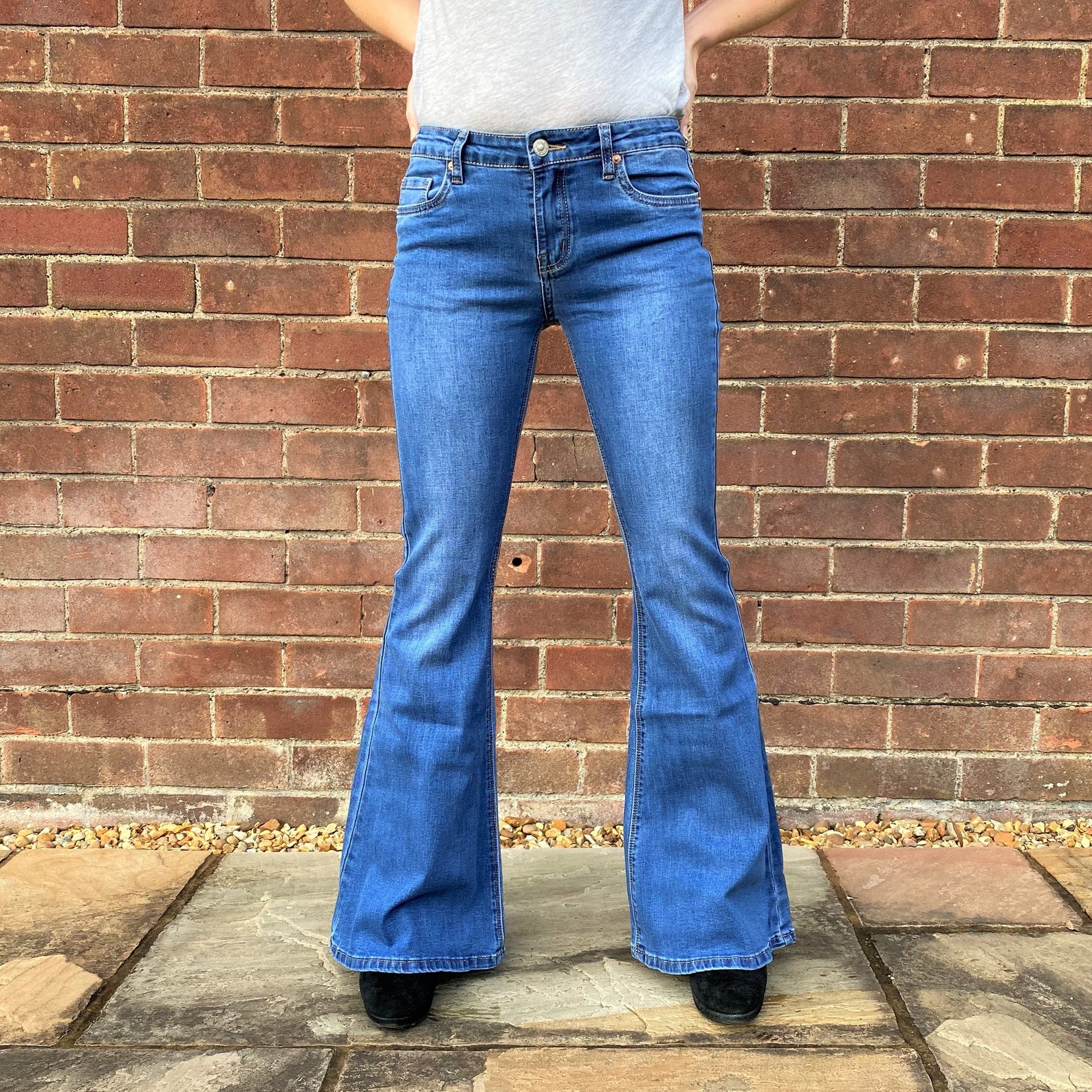 Flared Jeans in Blue Stretch Denim Etsy