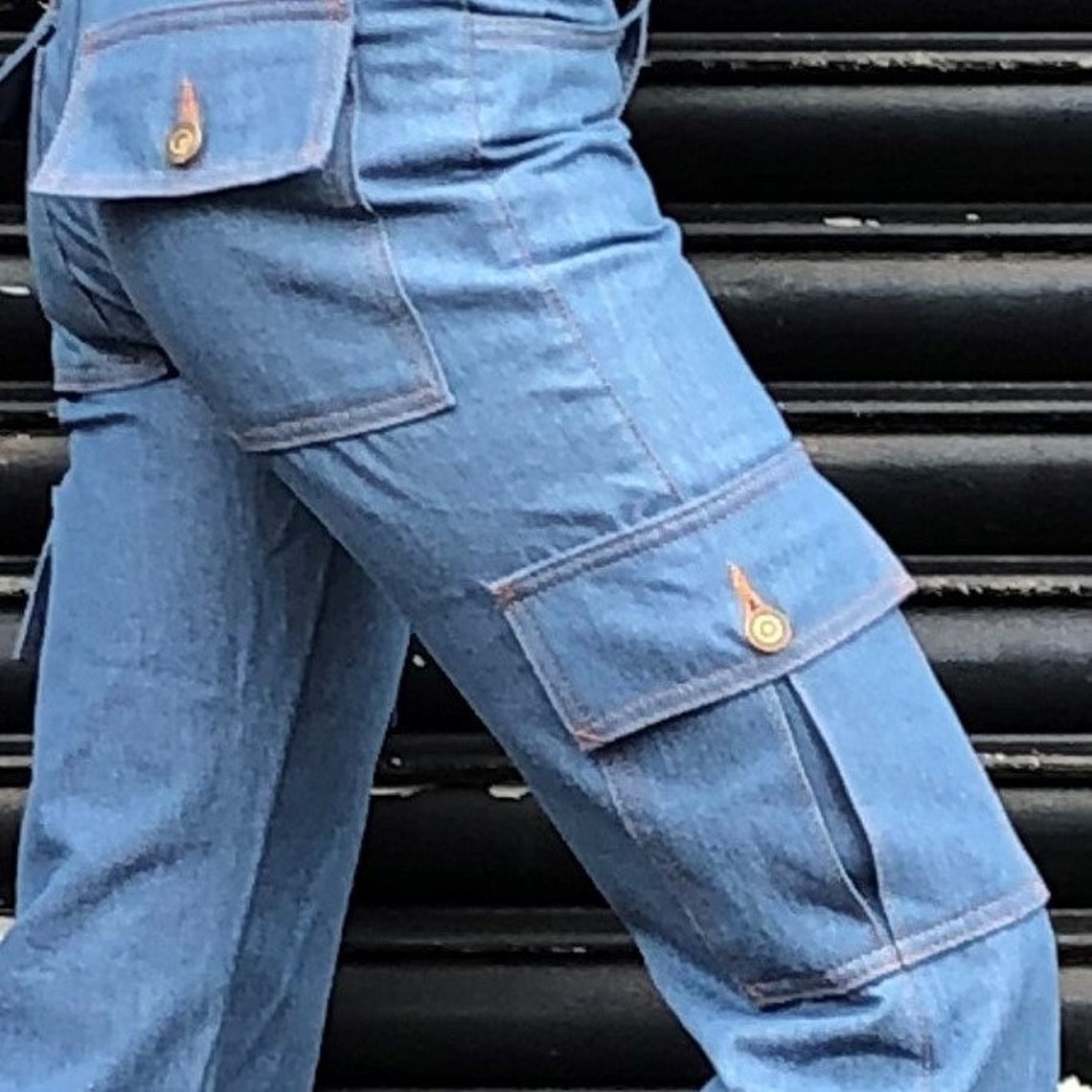 Wide Leg Cargo Jeans Lightweight Denim Combat Pants Blue Etsy Canada
