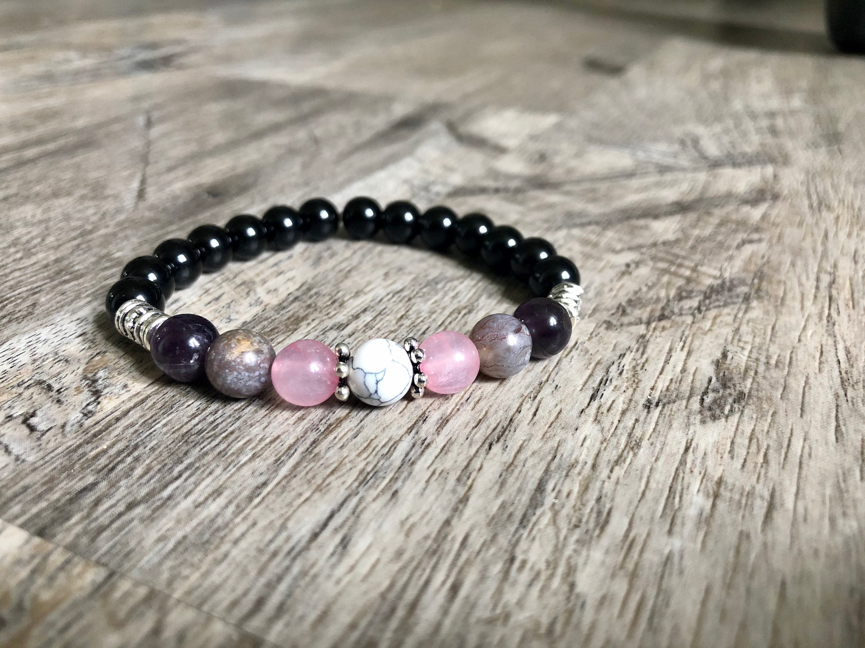 Howlite Rose Quartz Indian Agate Amethyst Beaded Bracelet Etsy howlite-rose-quartz-indian-agate-amethyst-beaded-bracelet-etsy