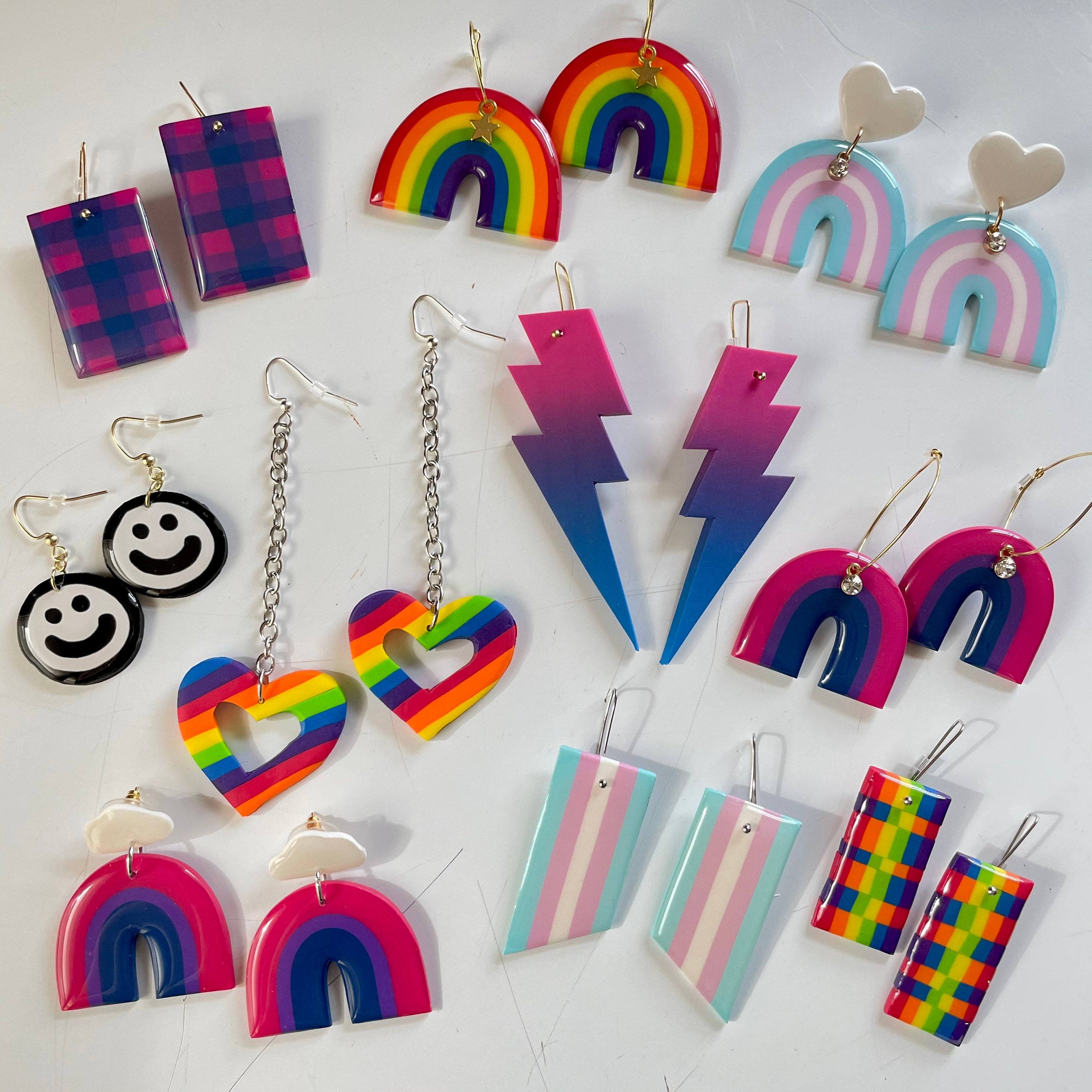 Pride stripe heart dangle earrings gay pride earrings drop Etsy