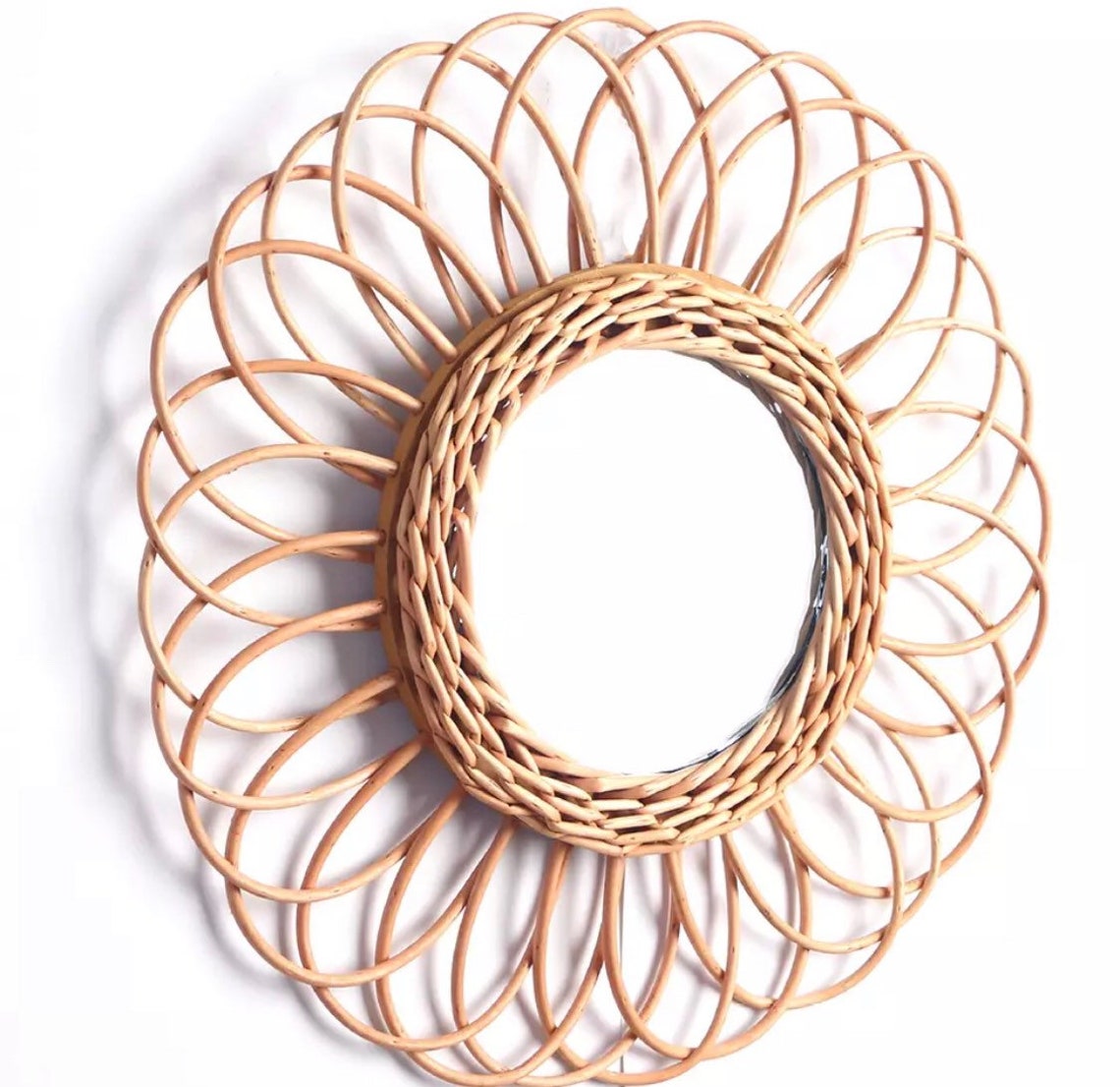 Vintage Handwoven Round Rattan Wall Mirror Rattan Hanging - Etsy