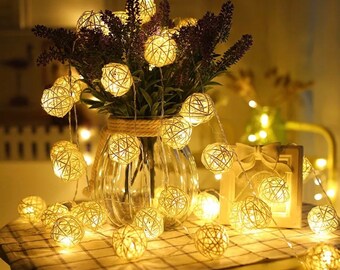 Room 20 Warm White Rattan Ball LED String Light Fairy Lamp Wedding Party Decor Room 20 Warm White Rattan Ball LED String Light Fairy Lamp Wedding Party Decor
