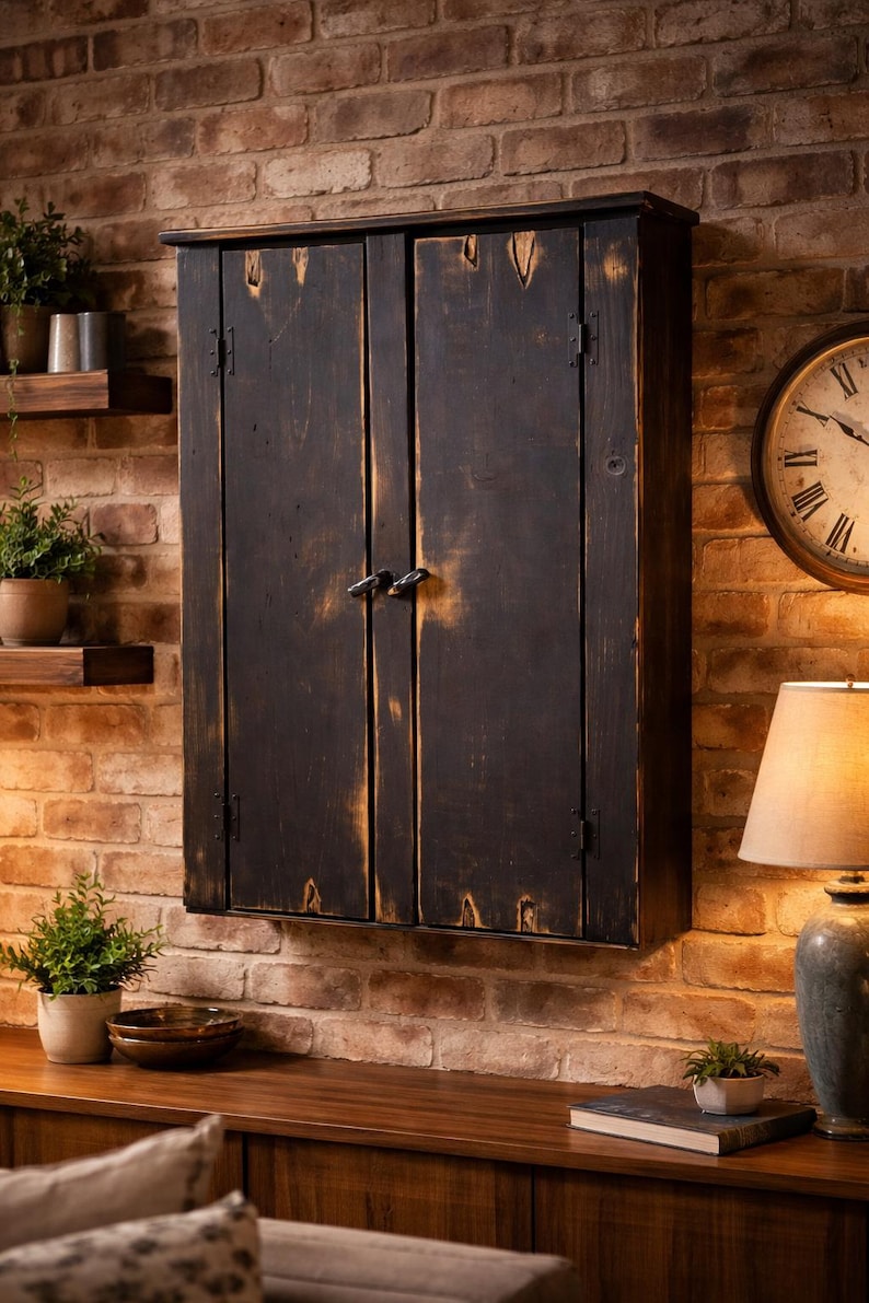 Distressed Pine Hanging Cabinet 画像 2