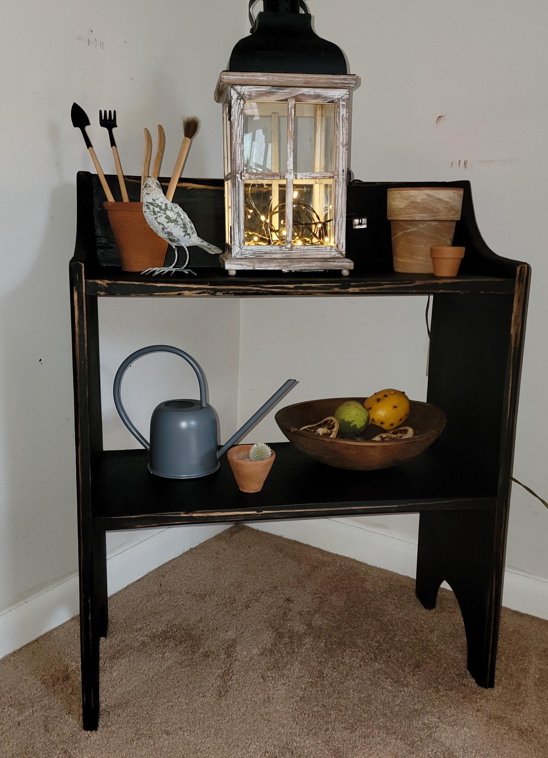 Primitive Bucket Bench: Farmhouse Style Pine Side Table, Black ...