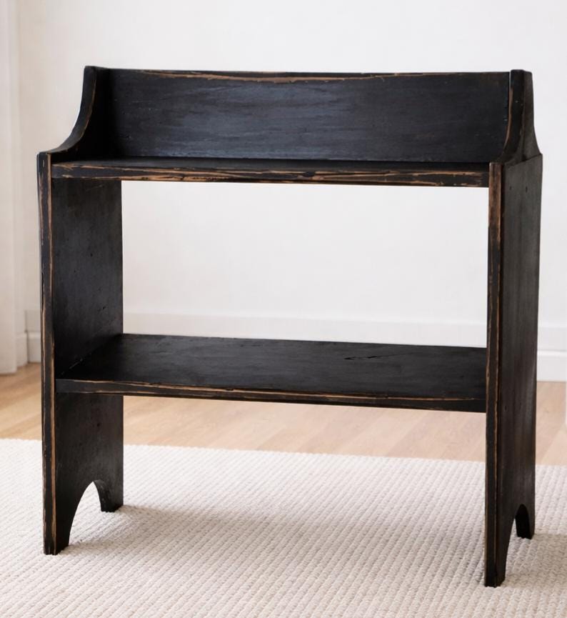 Primitive Bucket Bench: Farmhouse Style Pine Side Table, Black ...