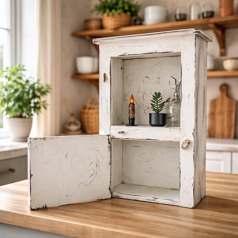 Handmade Farmhouse Hanging Cabinet: Solid Wood, Distressed Finish image 2