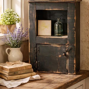 Handmade Farmhouse Hanging Cabinet: Solid Wood, Distressed Finish image 1