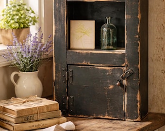 Handmade Farmhouse Hanging Cabinet: Solid Wood, Distressed Finish