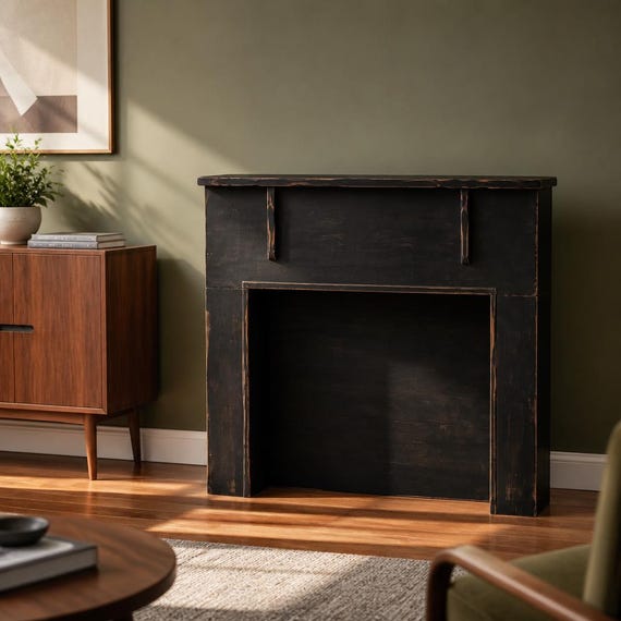 New England Style Faux Fireplace Surround: 36x36x8, Distressed Finish