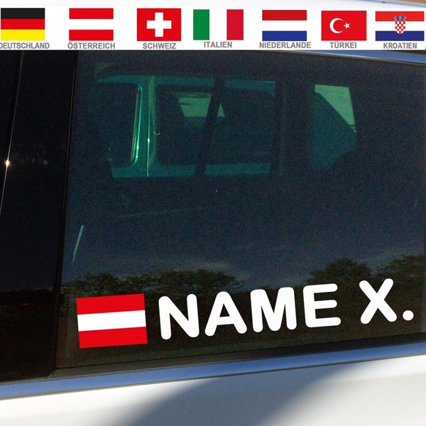 Namenaufkleber - Länder Aufkleber mit Flagge & Namen fürs Auto - Motorsport Car Tuning Sticker Custom Text mit Fahne