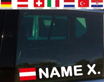 Name Stickers - Countries Stickers with Flag & Name for the Car - Motorsport Car Tuning Sticker Custom Text with Flag