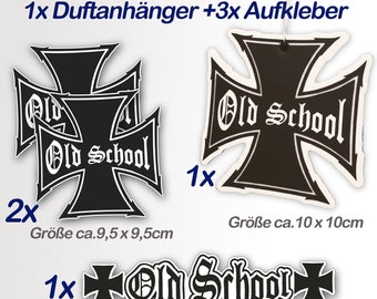 OLD SCHOOL STICKER FRAGRANCE PENDANT Tuning Set 4 pieces - Car Fragrance & Sticker Iron Cross Cross Vinyl Pack