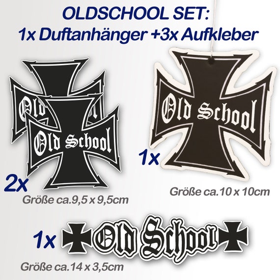 OLD SCHOOL STICKER FRAGRANCE PENDANT Tuning Set 4 Pieces Car Fragrance &  Sticker Iron Cross Cross Vinyl Pack 